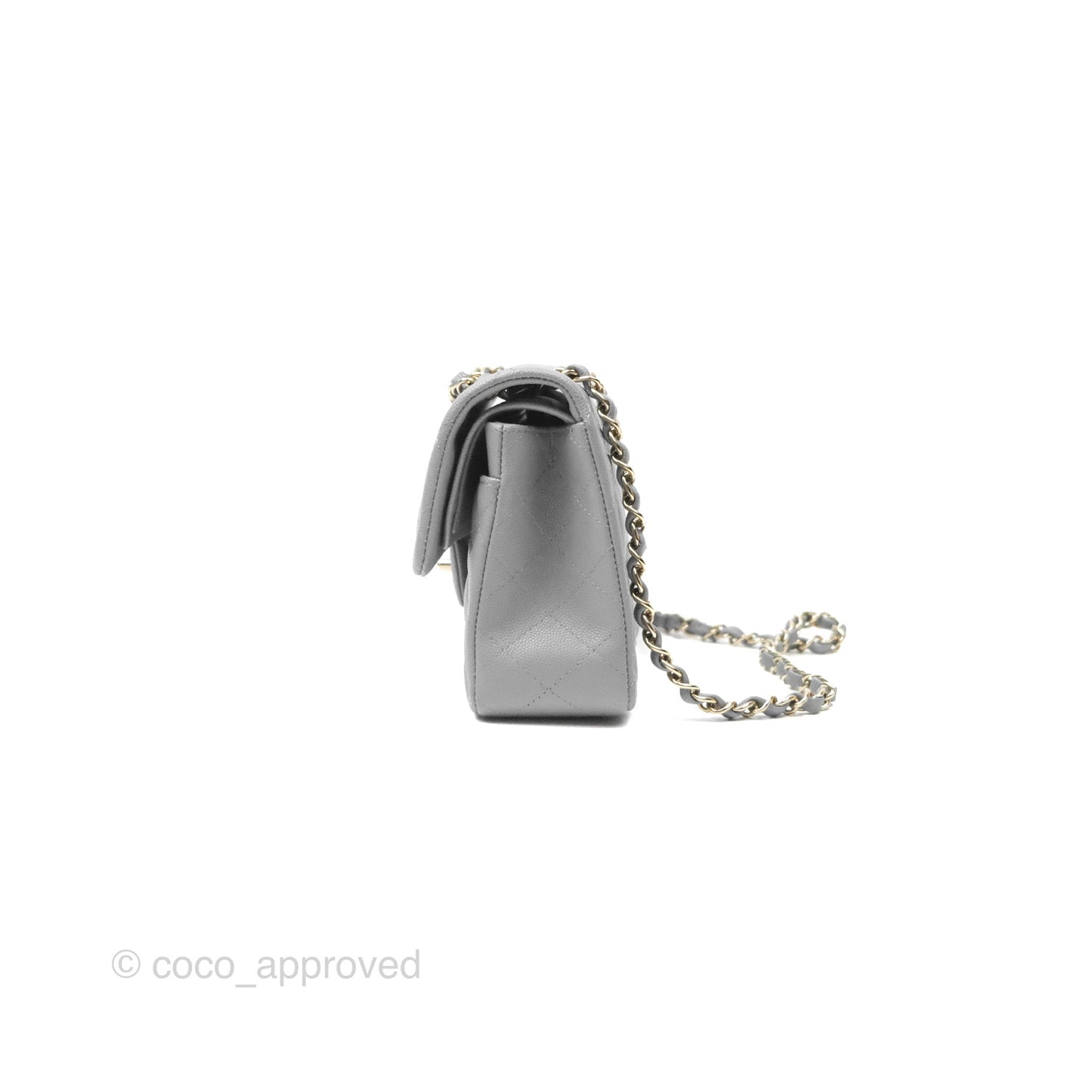 Chanel Small Classic Quilted Flap Grey Caviar Gold Hardware