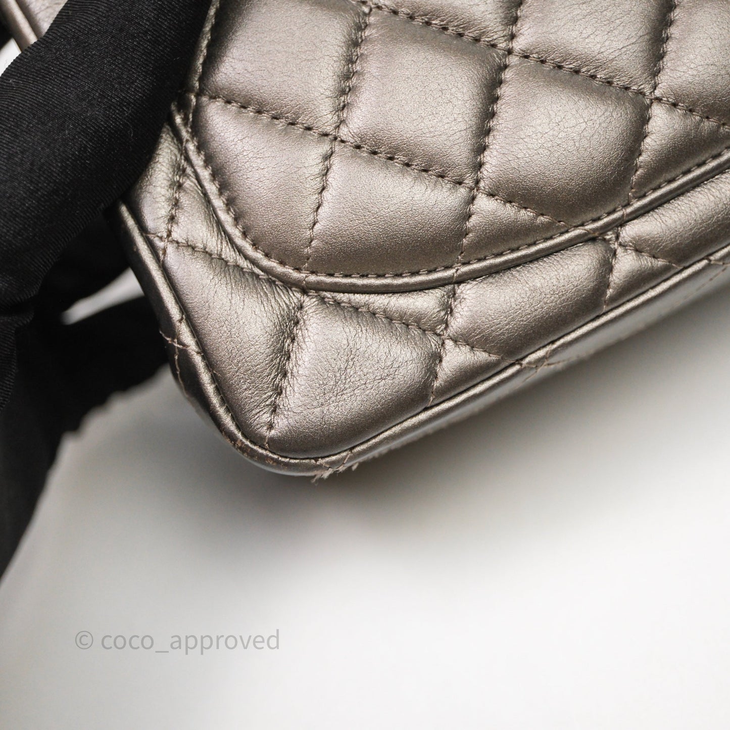 Chanel Mini Square Metallic Dark Grey Lambskin Dark Silver Hardware