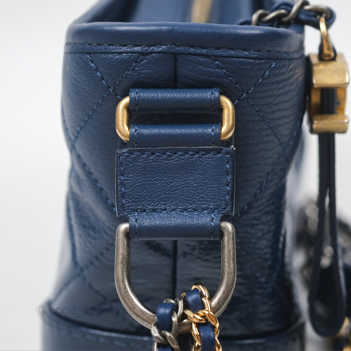 Chanel Small Gabrielle Hobo Blue Patent Goatskin Mixed Hardware