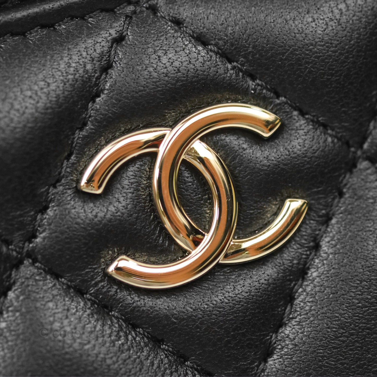 Chanel Vanity Rectangular Top Handle Black Lambskin Gold Hardware