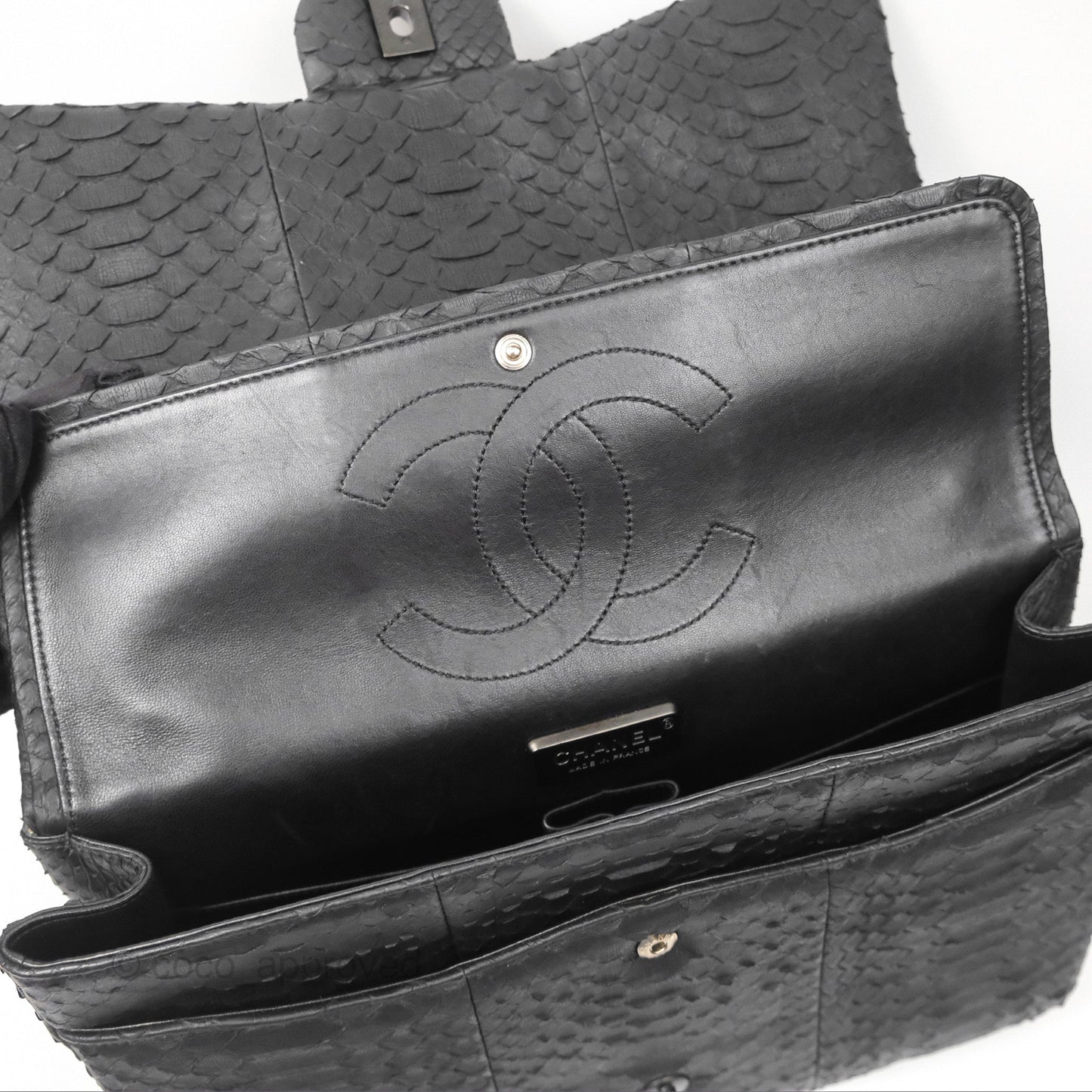 Chanel Maxi Double Flap Black Python Matte Black Hardware
