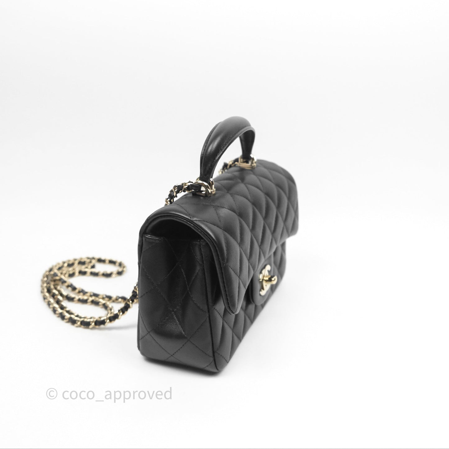 Chanel Top Handle Mini Rectangular Flap Black Lambskin Gold Hardware