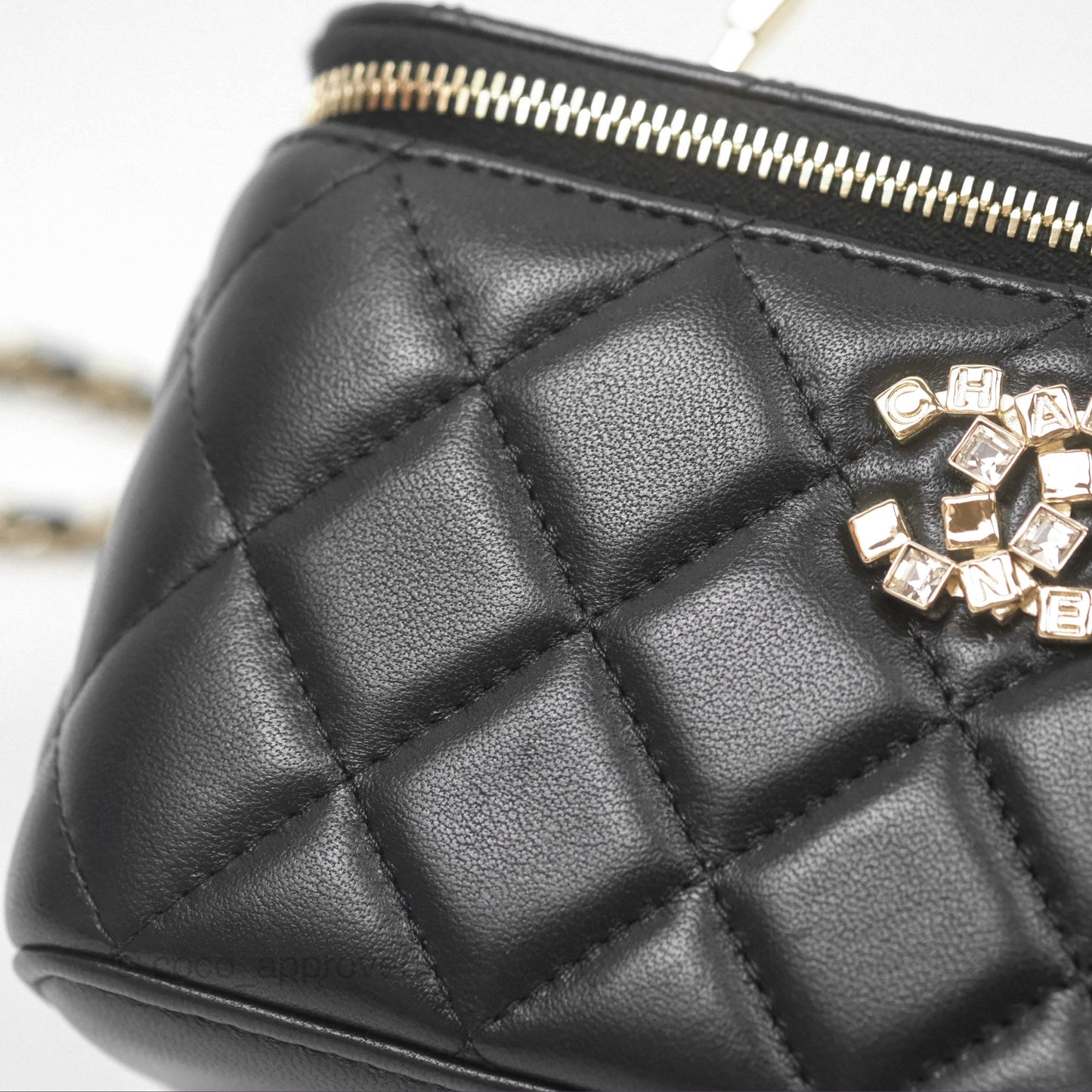 Chanel Vanity Rectangular Top Handle Black Lambskin Gold Hardware