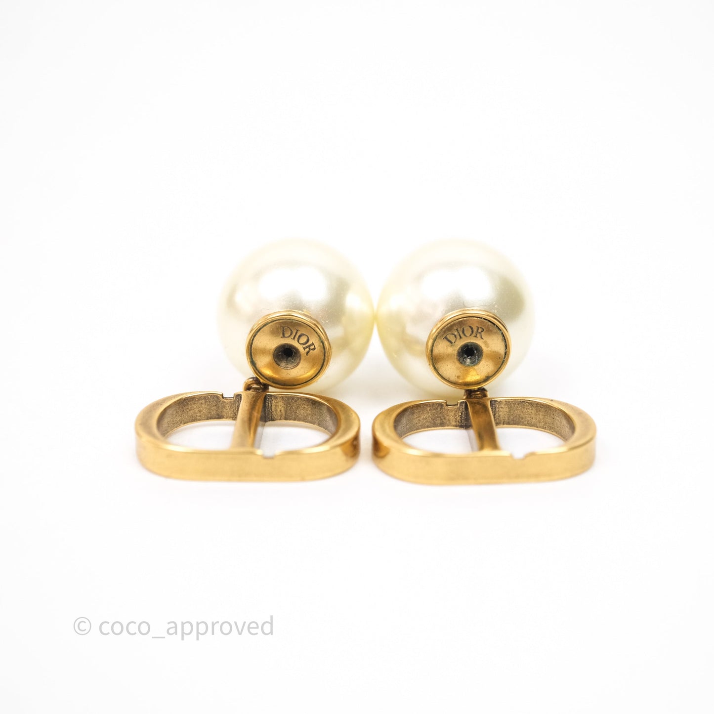 Christian Dior Tribales Pearl CD Earrings Gold Tone