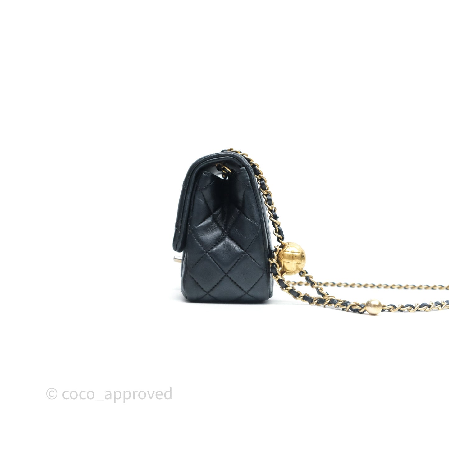 Chanel Pearl Crush Mini Square Quilted Black Lambskin Aged Gold Hardware