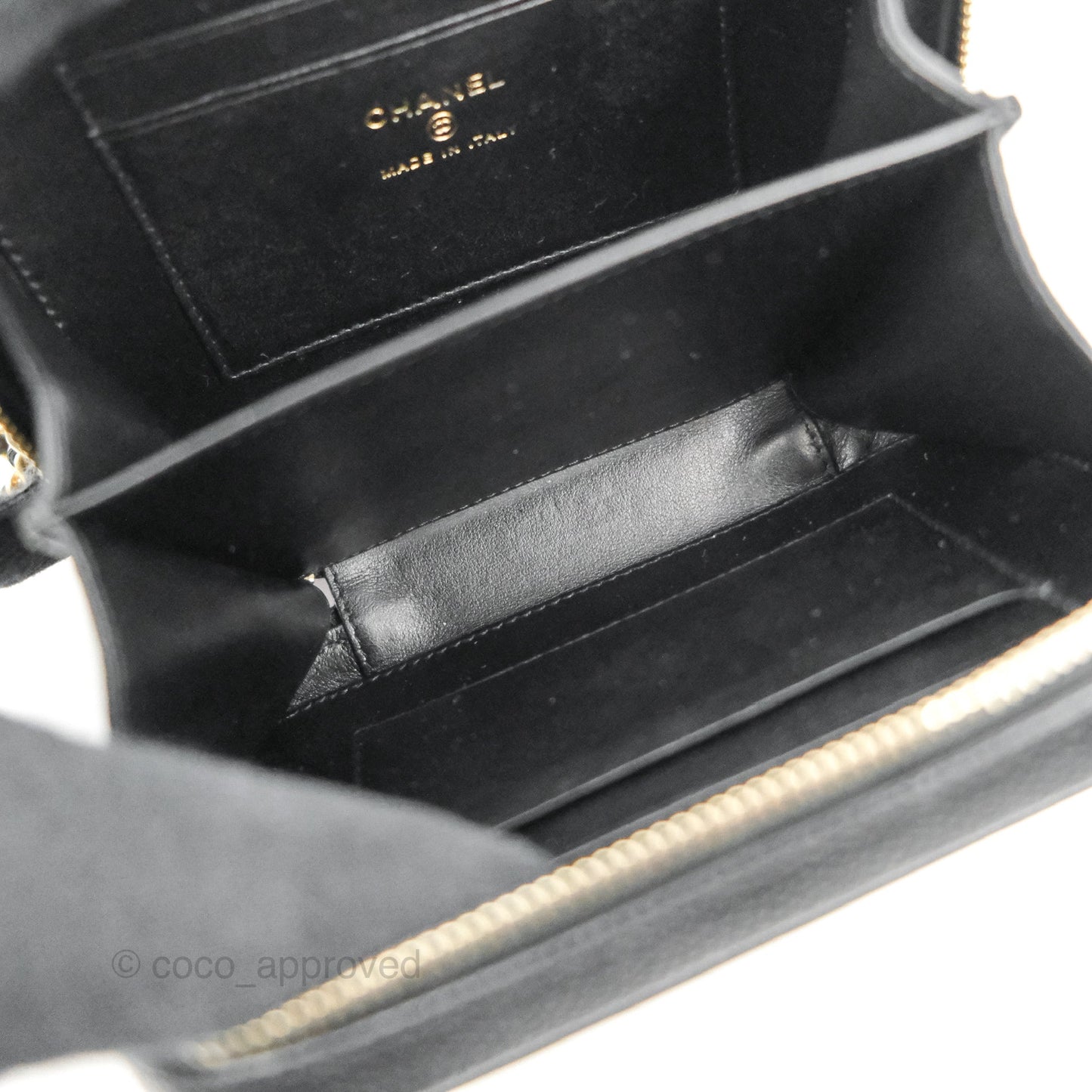 Chanel CC Filigree Vanity Clutch With Chain Caviar Black Aged Gold Hardware