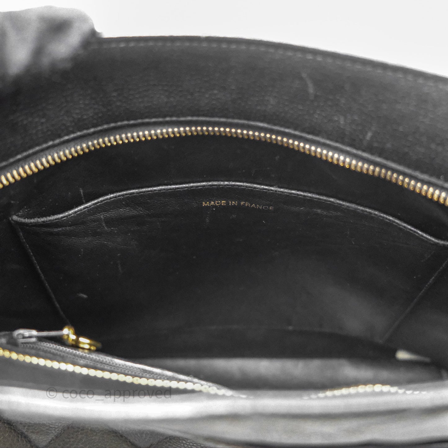 Chanel Vintage Medallion CC Black Caviar Tote Bag Gold Hardware