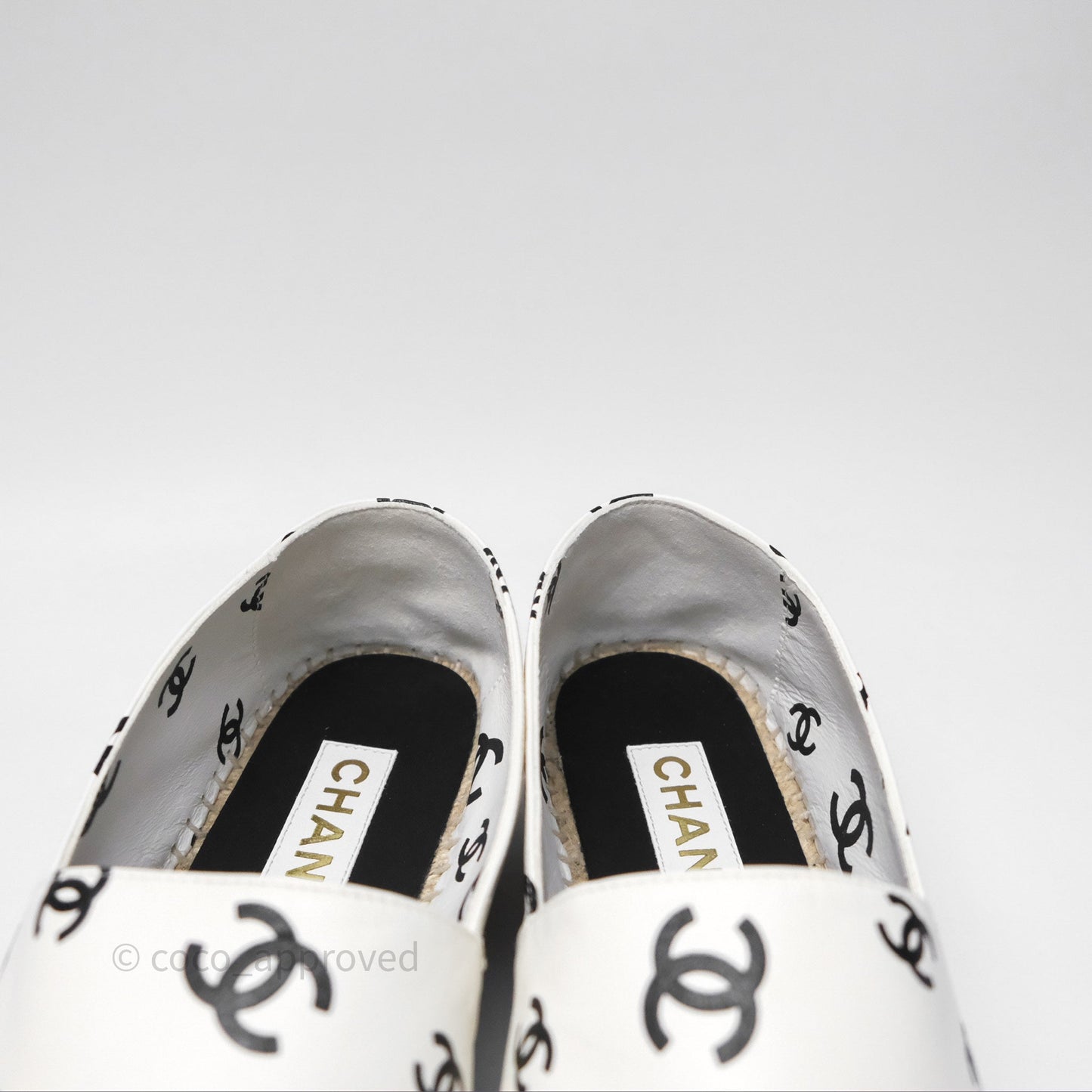 Chanel Printed CC Espadrilles Lambskin White/ Black Size 38