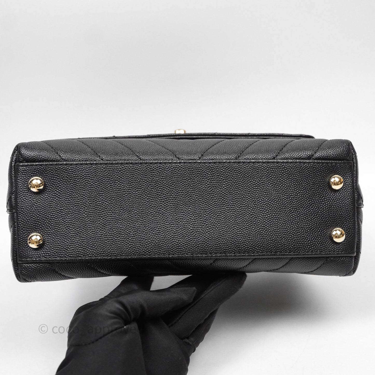 Chanel Small Coco Handle Chevron Black Caviar Gold Hardware Lizard Handle