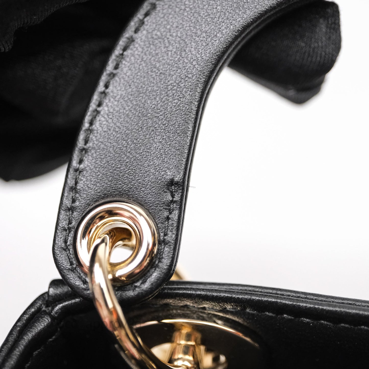 Dior Mirco Lady Dior Black Cannage Calfskin with Diamond Motif Gold Hardware