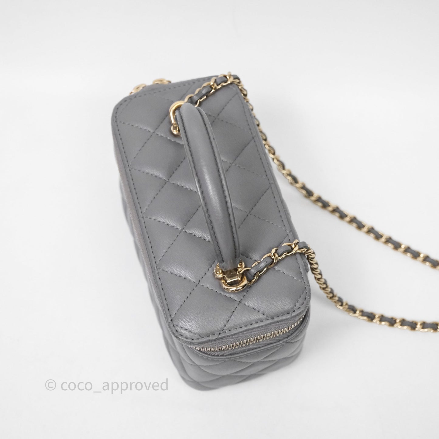 Chanel Vanity Rectangular Top Handle Grey Lambskin Gold Hardware