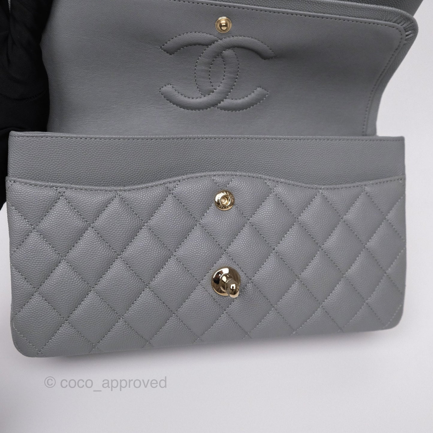 Chanel Classic M/L Medium Flap Quilted Grey Caviar Gold Hardware