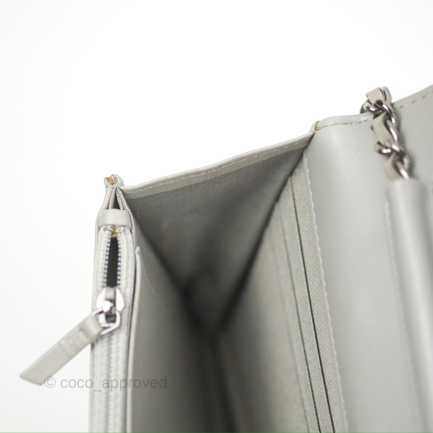 Chanel Chevron Boy Wallet on Chain WOC Grey Lambskin Gun Metal