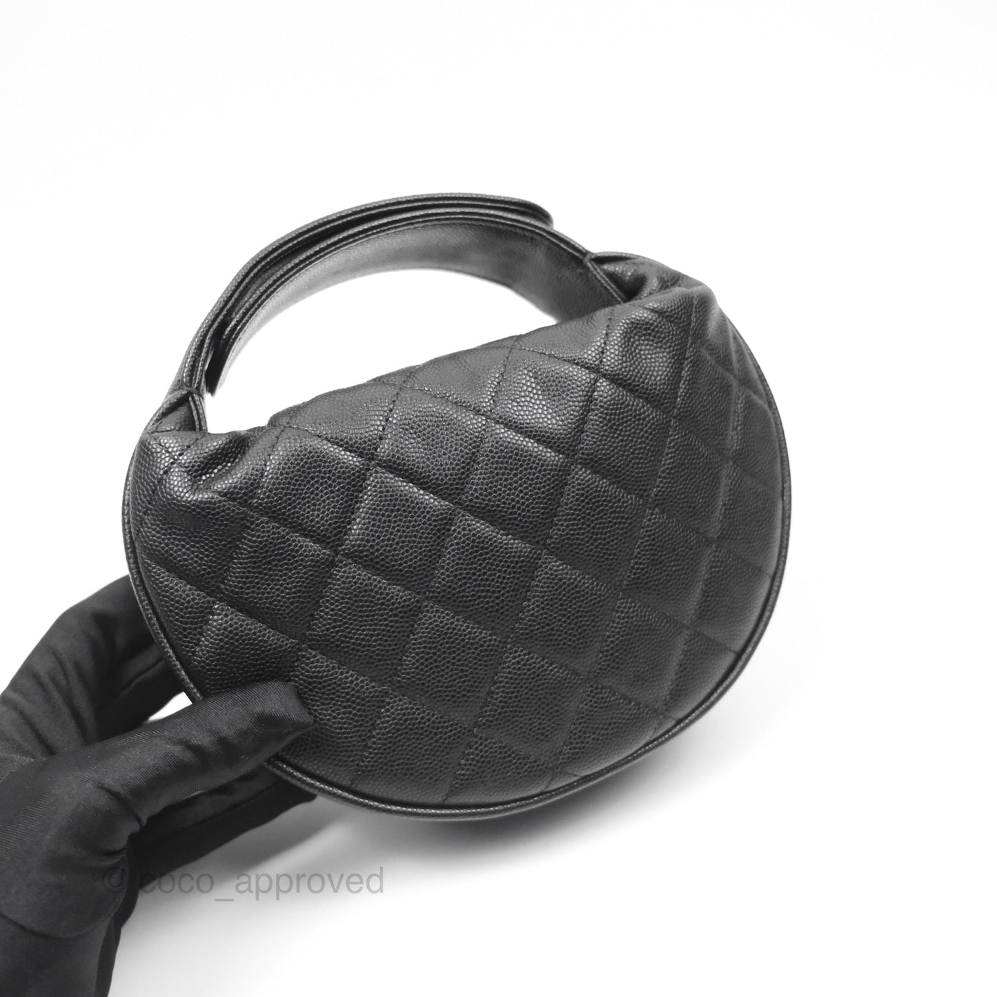 Chanel Bow Hobo Pouch Black Caviar Gold Hardware 24S