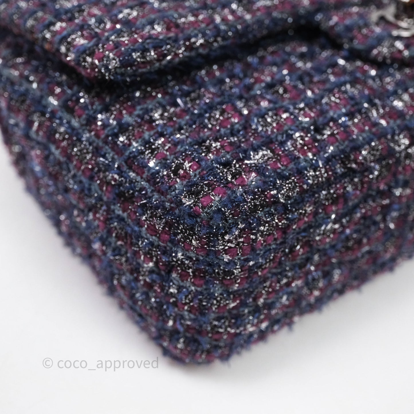 Chanel Classic M/L Medium Double Flap Purple Tweed Glitter Gun Metal
