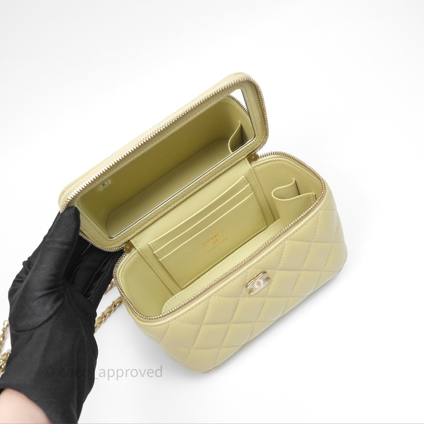 Chanel Top Handle Vanity with Chain Olive Green Lambskin Aged Gold Hardware