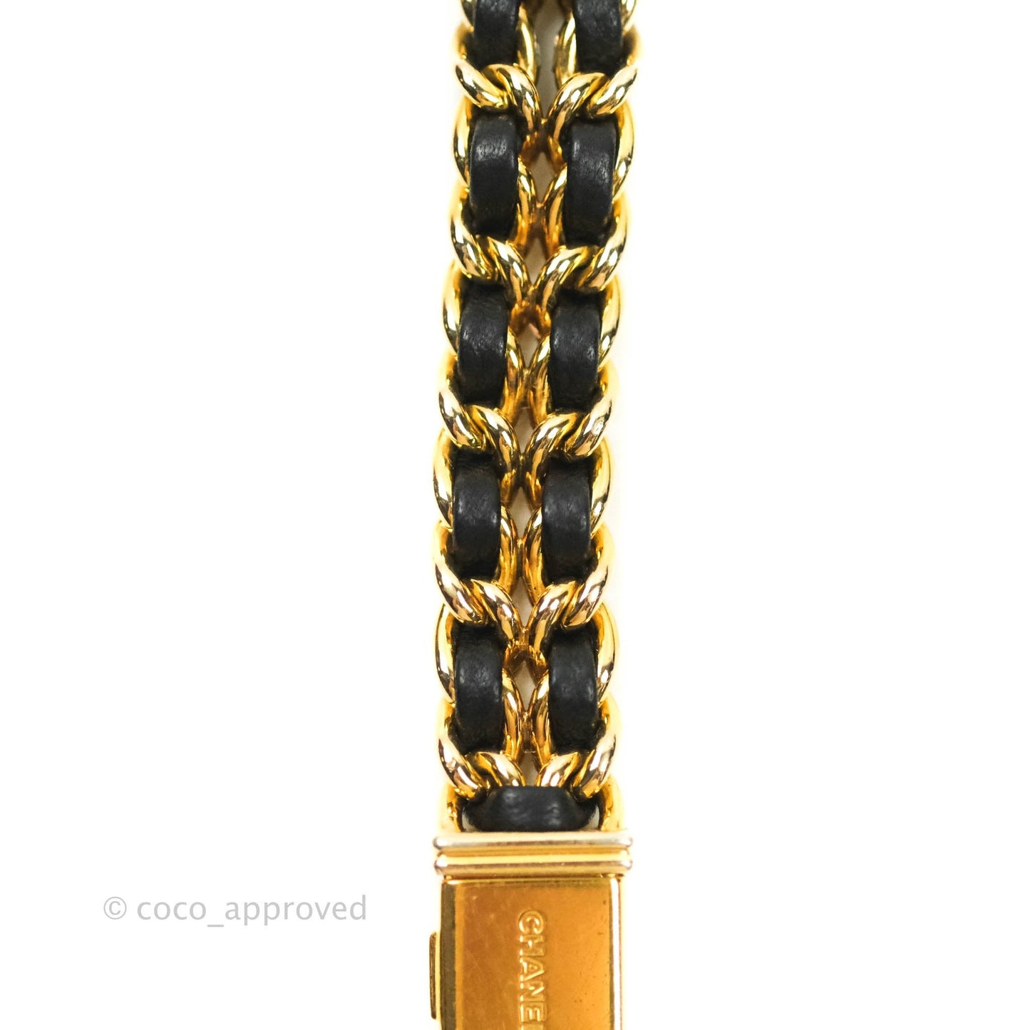 Chanel Vintage Première Watch Black Leather Gold Plated M Size