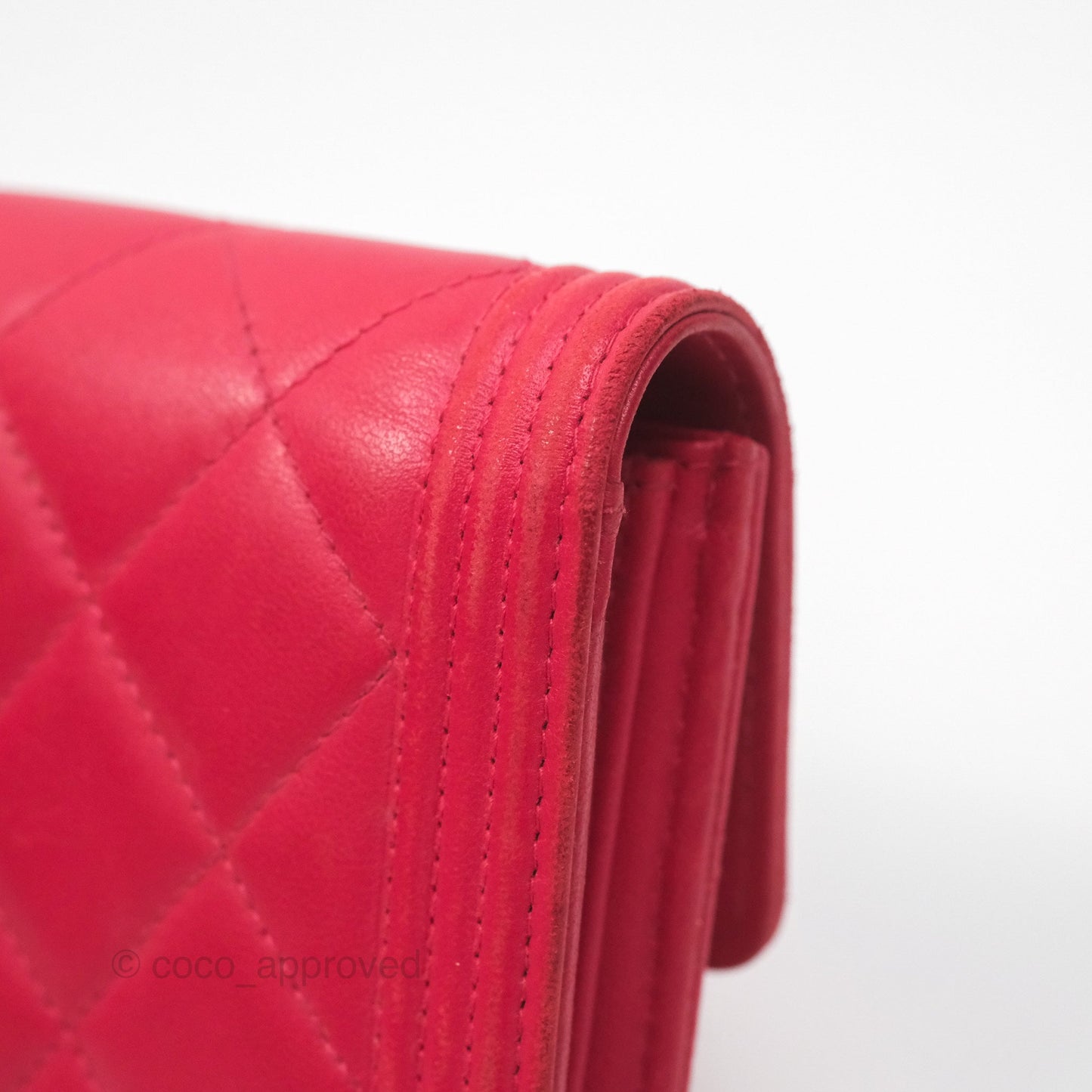 Chanel Quilted Boy Flap Long Wallet Red Lambskin Gold Hardware