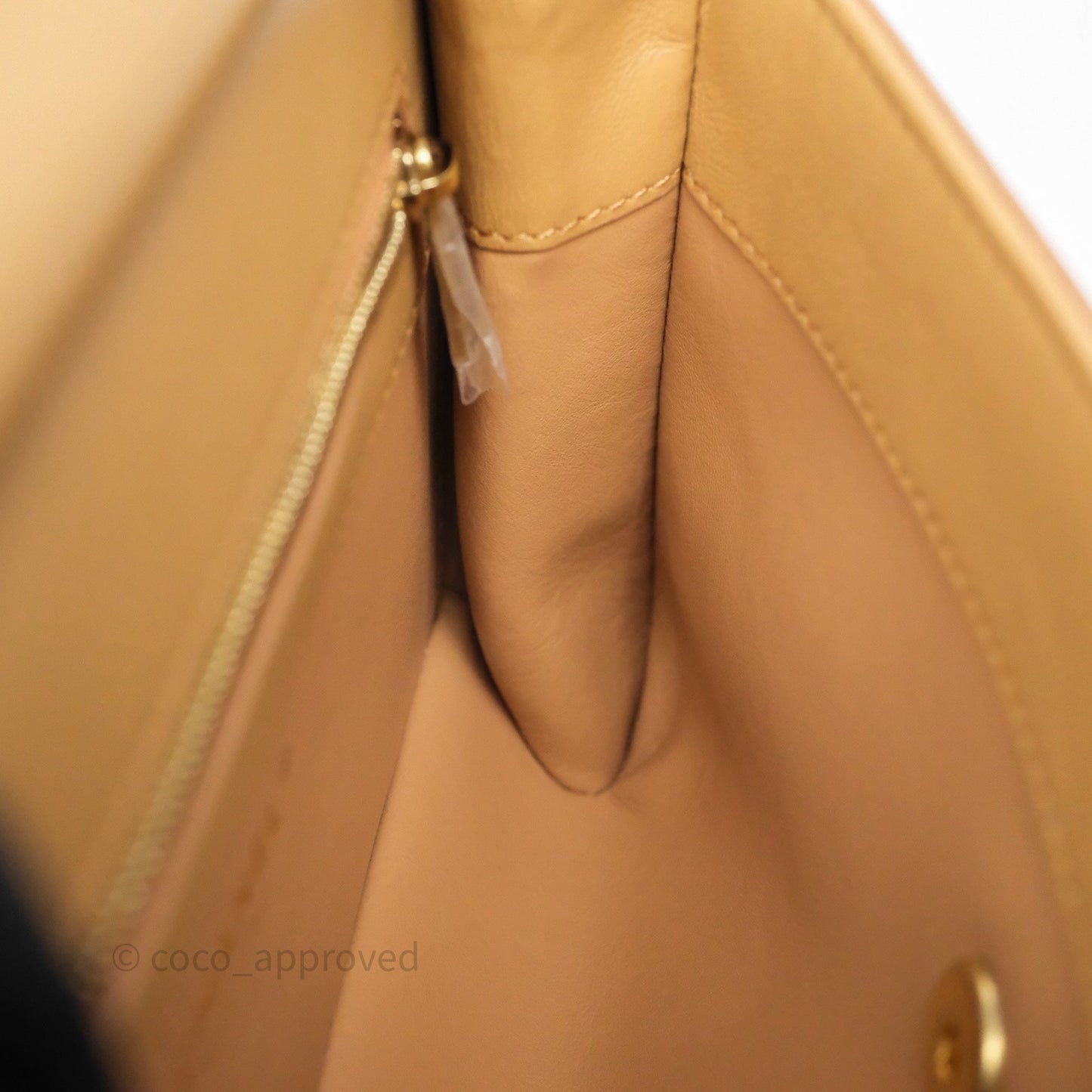 Chanel Small Coco Luxe Flap Bag Caramel Beige Calfskin Aged Gold Hardware