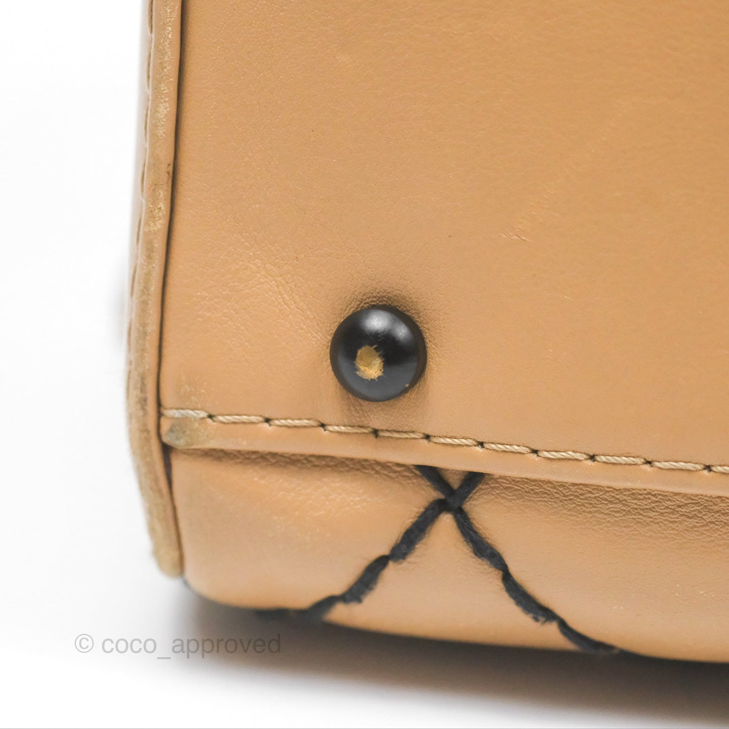 Chanel Contrast Stitch Surpique Bowler Bag Beige Calfskin Matte Black Hardware