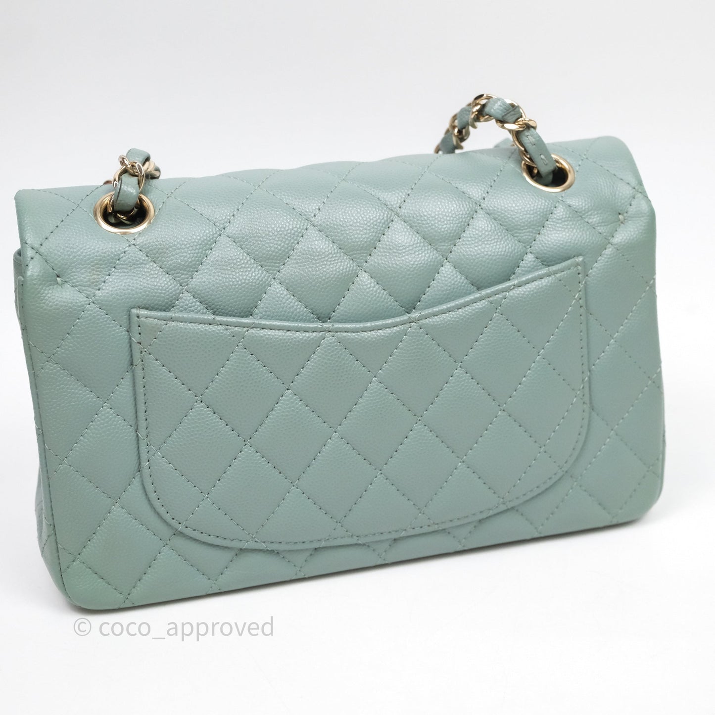 Chanel Small Quilted Classic Flap Tiffany Green Cavier Gold Hardware