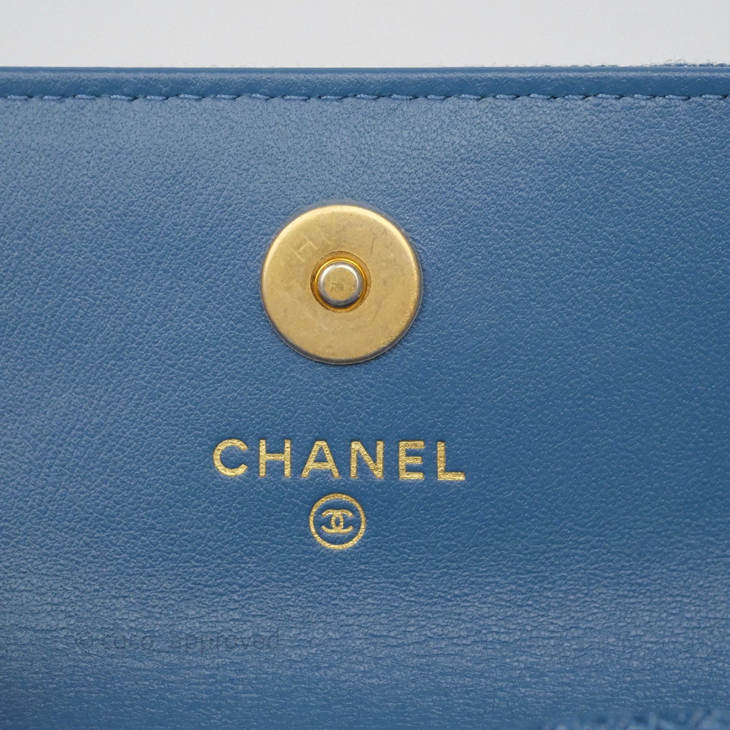 Chanel Mini Pearl Crush Clutch With Chain Belt Bag Denim Aged Gold Hardware