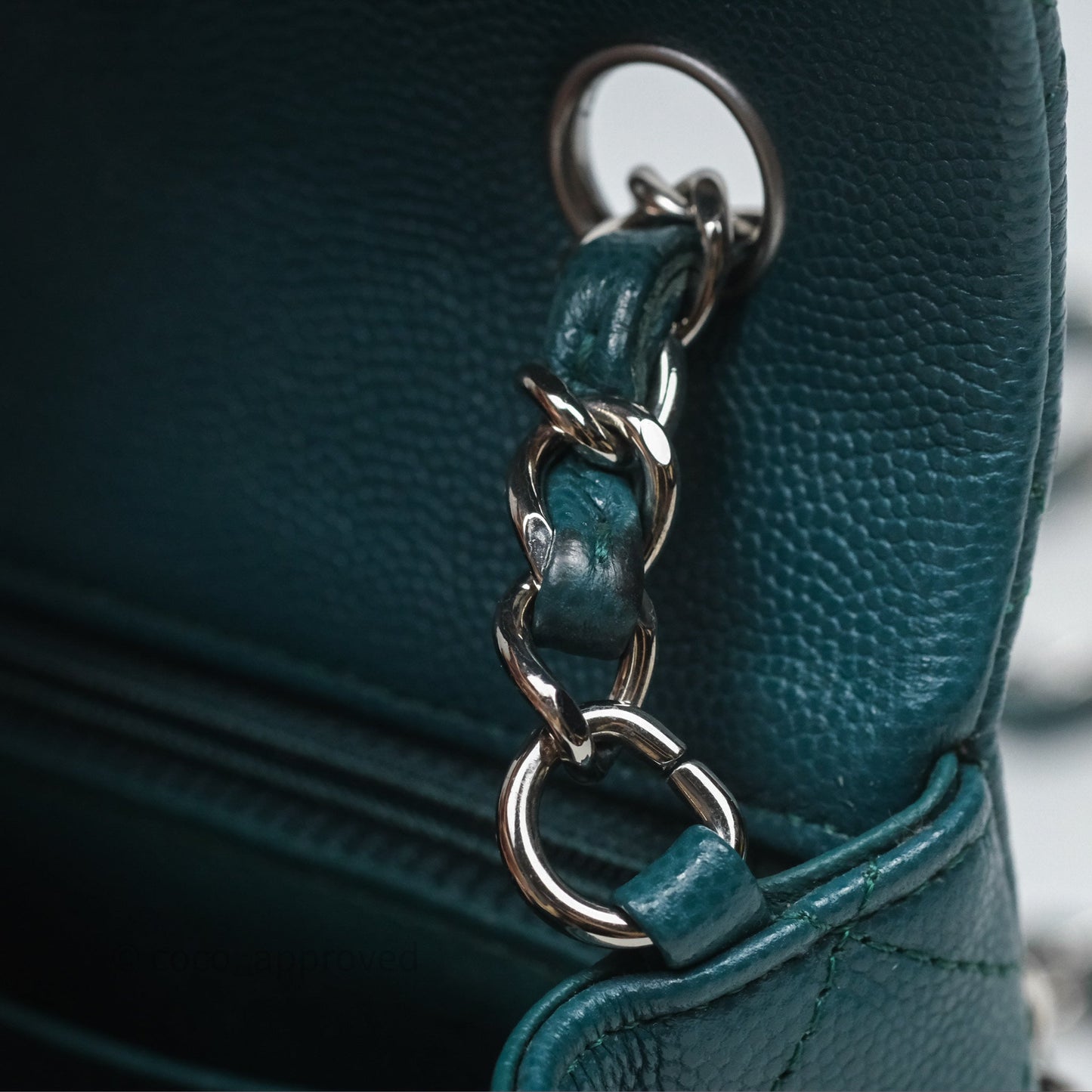 Chanel Quilted Mini Rectangular Green Caviar Silver Hardware