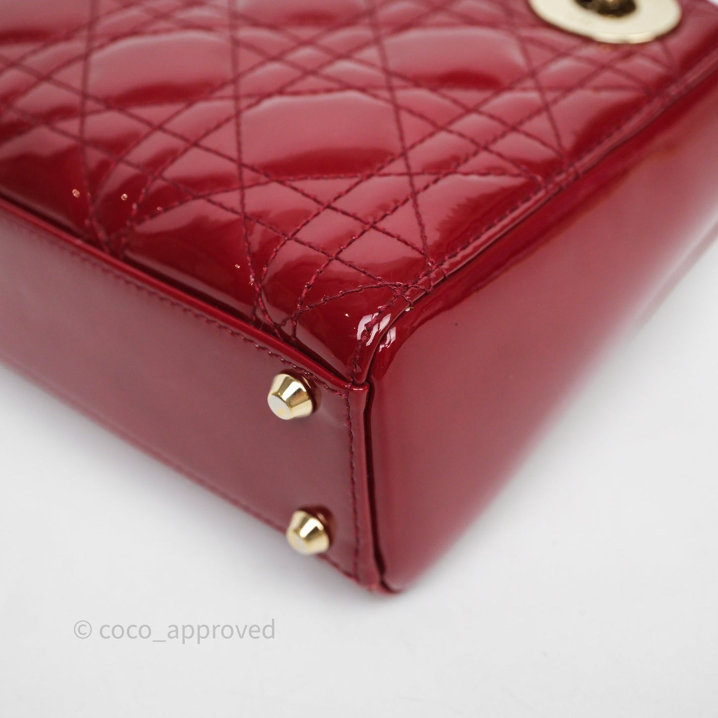 Christian Dior Mini Lady Dior Red Patent Cannage Gold Hardware