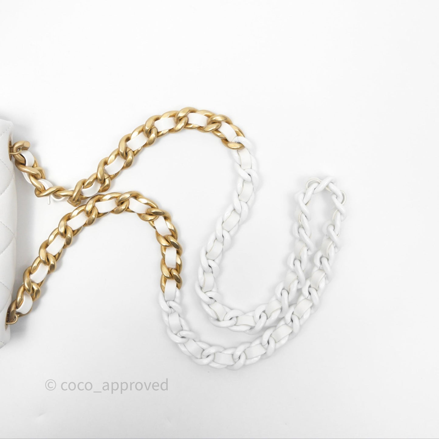 Chanel Small Flap Bag White Lambskin Aged Gold and Lacquered Metal 22S