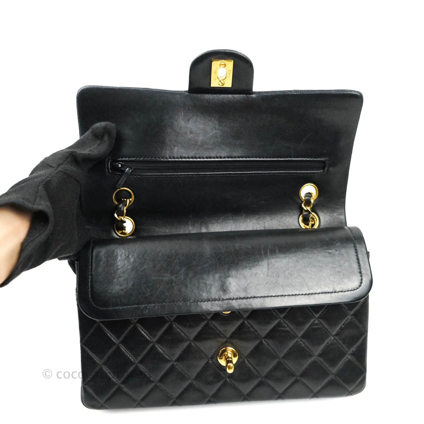 Chanel Classic Vintage Double Flap M/L Black Lambskin 24K Gold Hardware