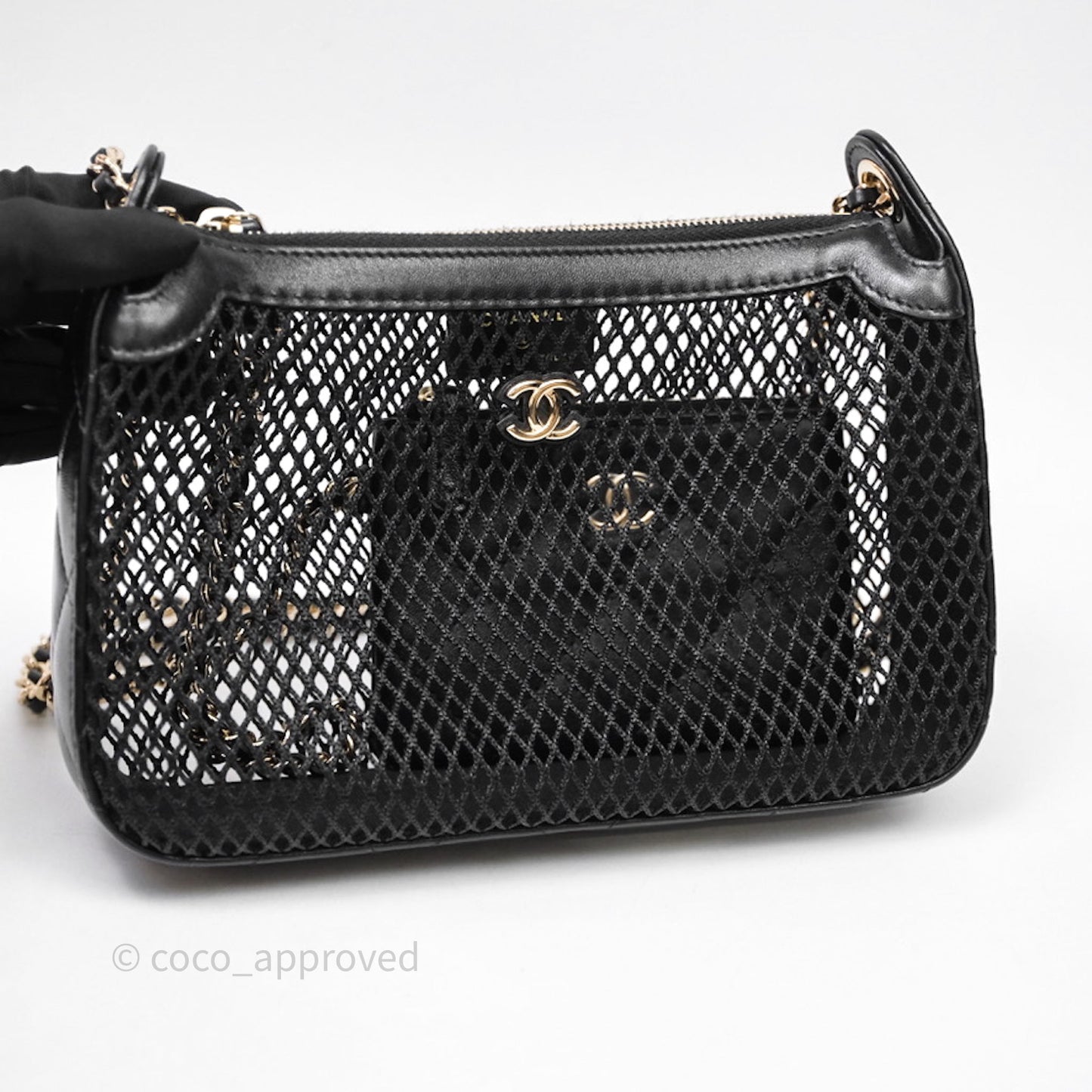 Chanel Mesh Clutch With Chain Black Shiny Lambskin Gold Hardware