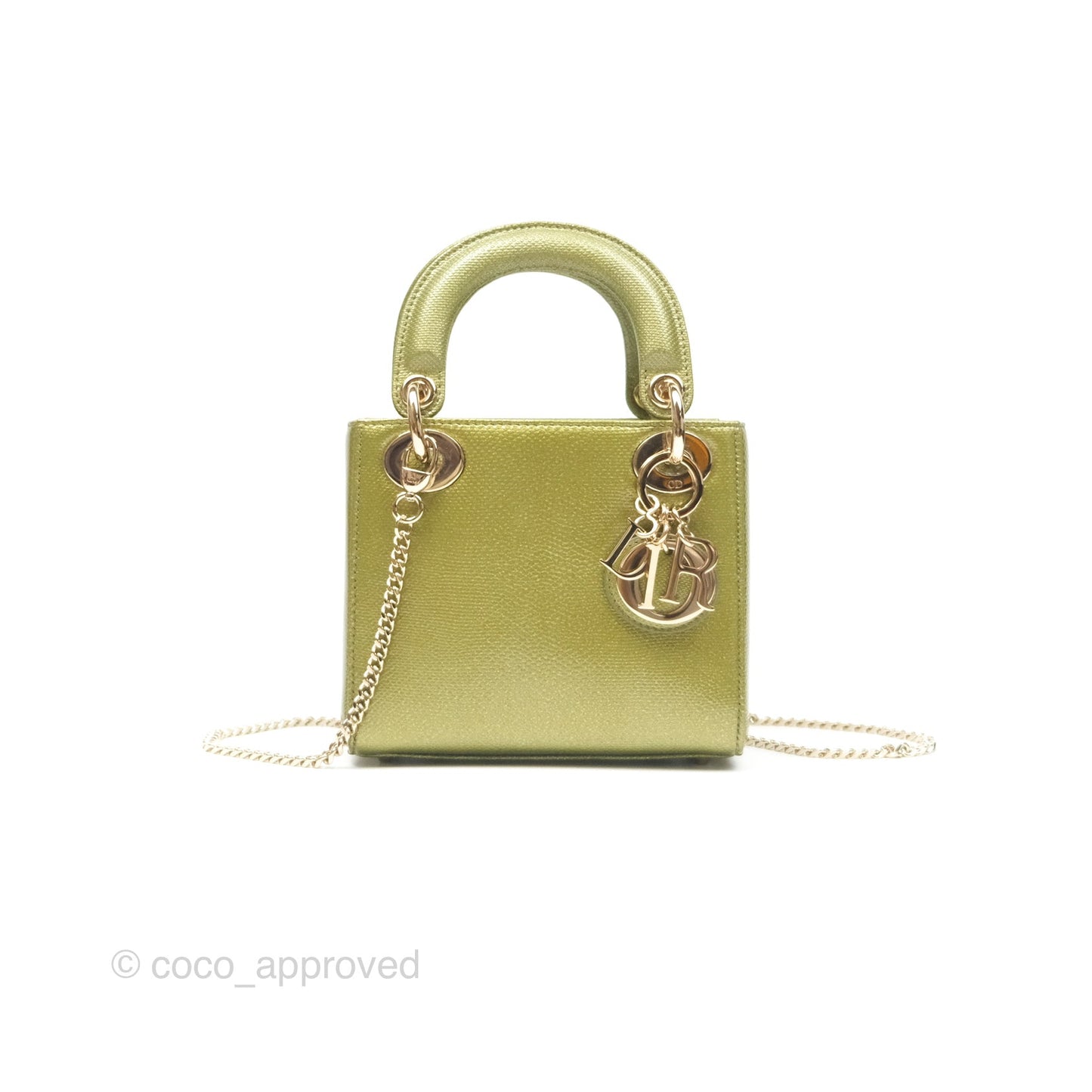 Dior Mini Lady Dior Green Metallic Lizard Gold Hardware