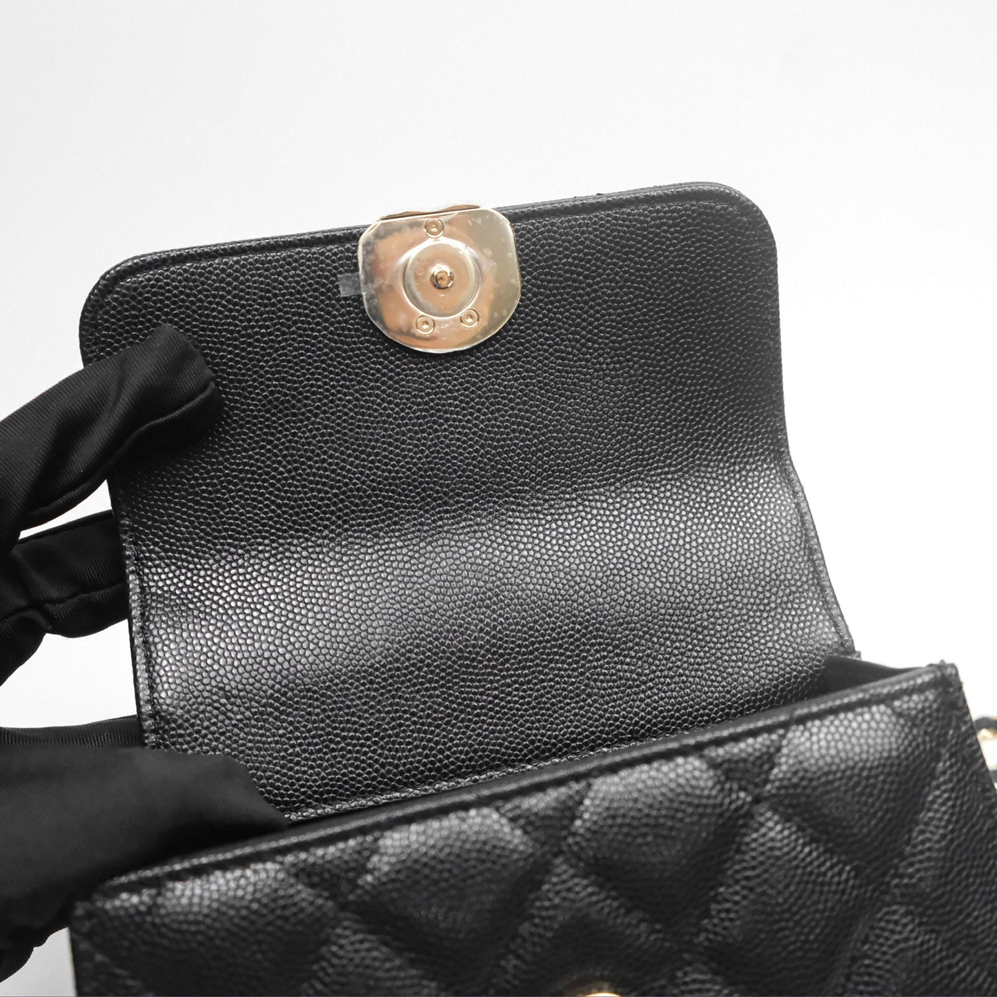 Chanel Kelly Clutch With Chain Black Caviar Gold Hardware