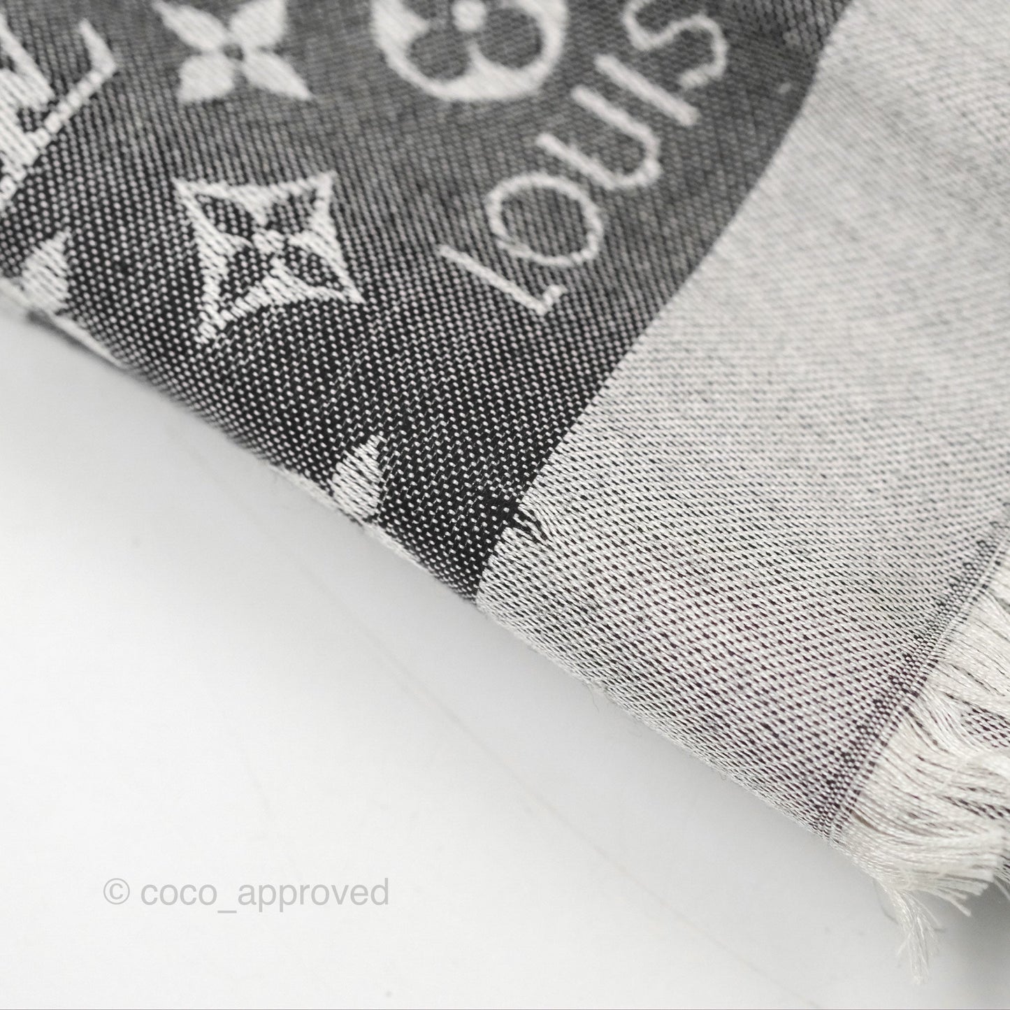 Louis Vuitton Wool Silk Square Scarf Monogram Grey