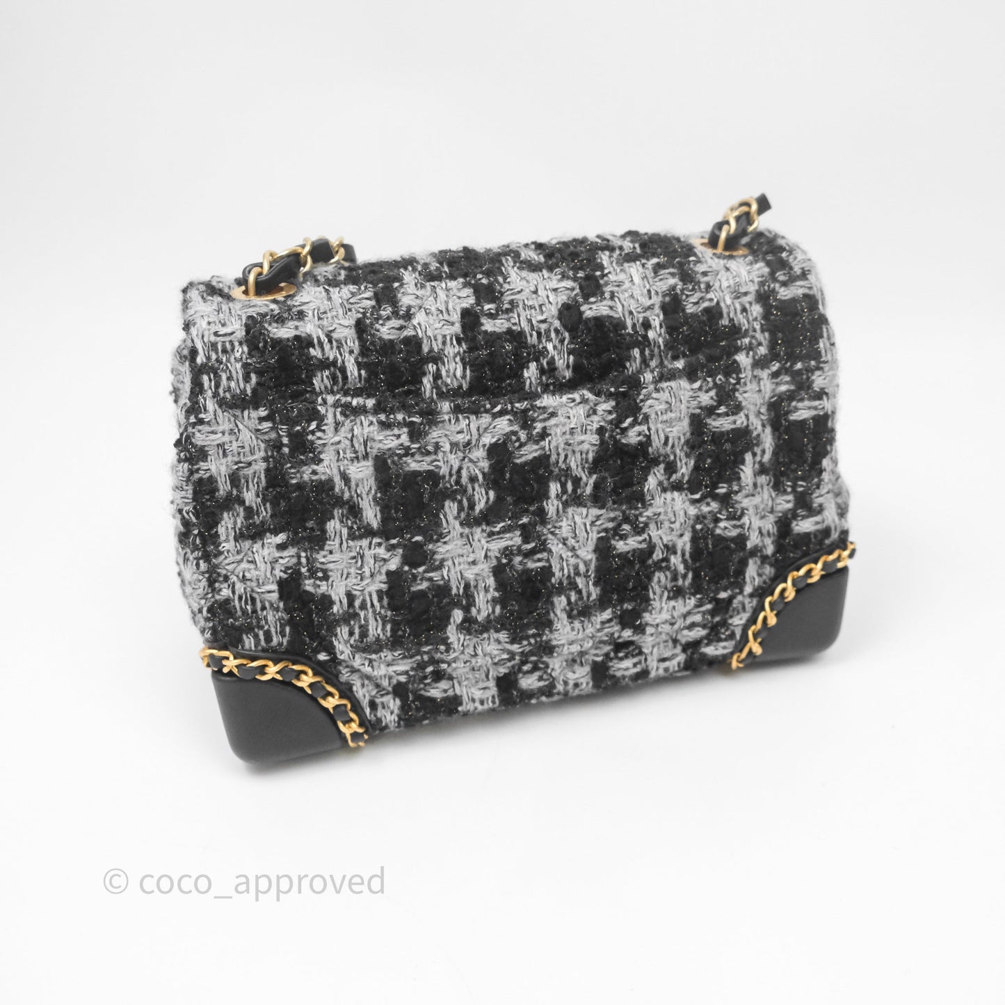 Chanel Mini Flag Bag Black & Grey Tweed Aged Gold Hardware