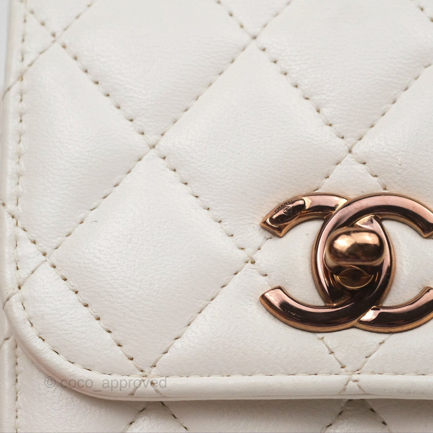 Chanel Mini Quilted Trendy CC Clutch With Chain White Lambskin Rose Gold Hardware