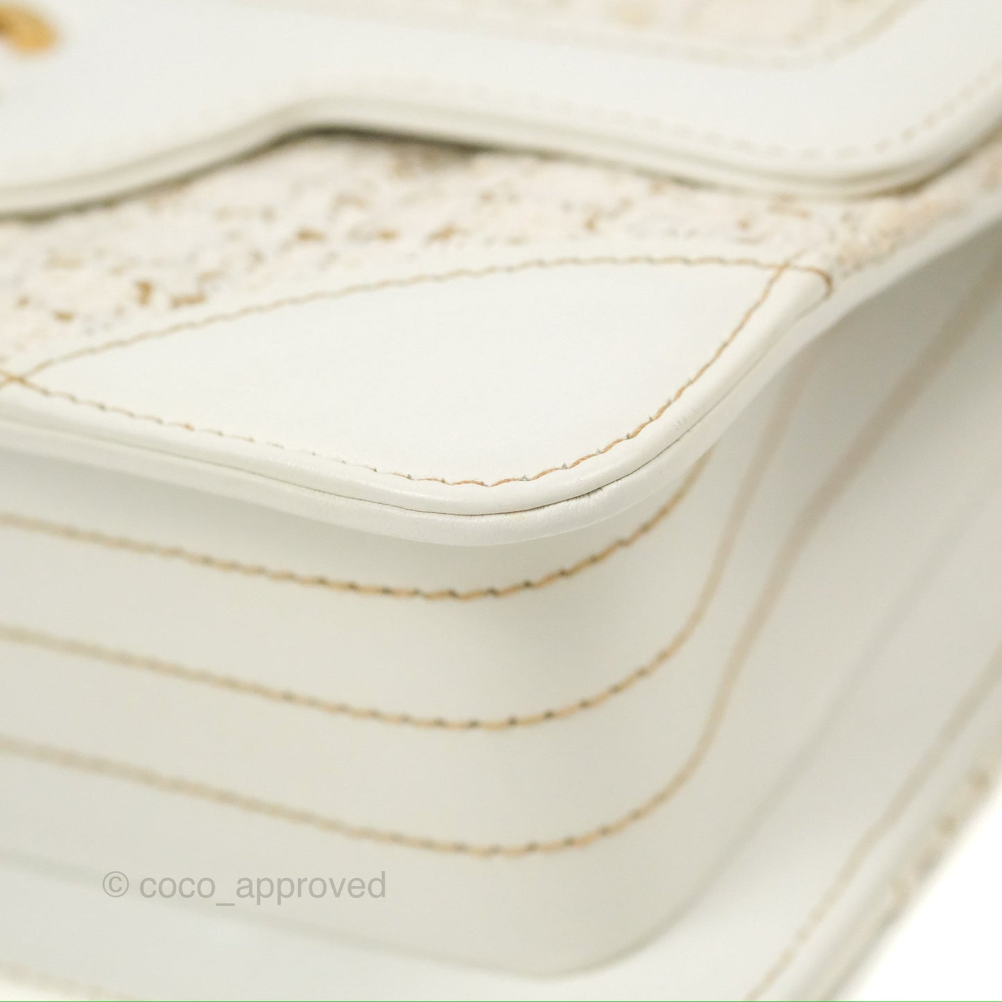 Chanel Small Tweed Flap Bag White Aged Gold Hardware