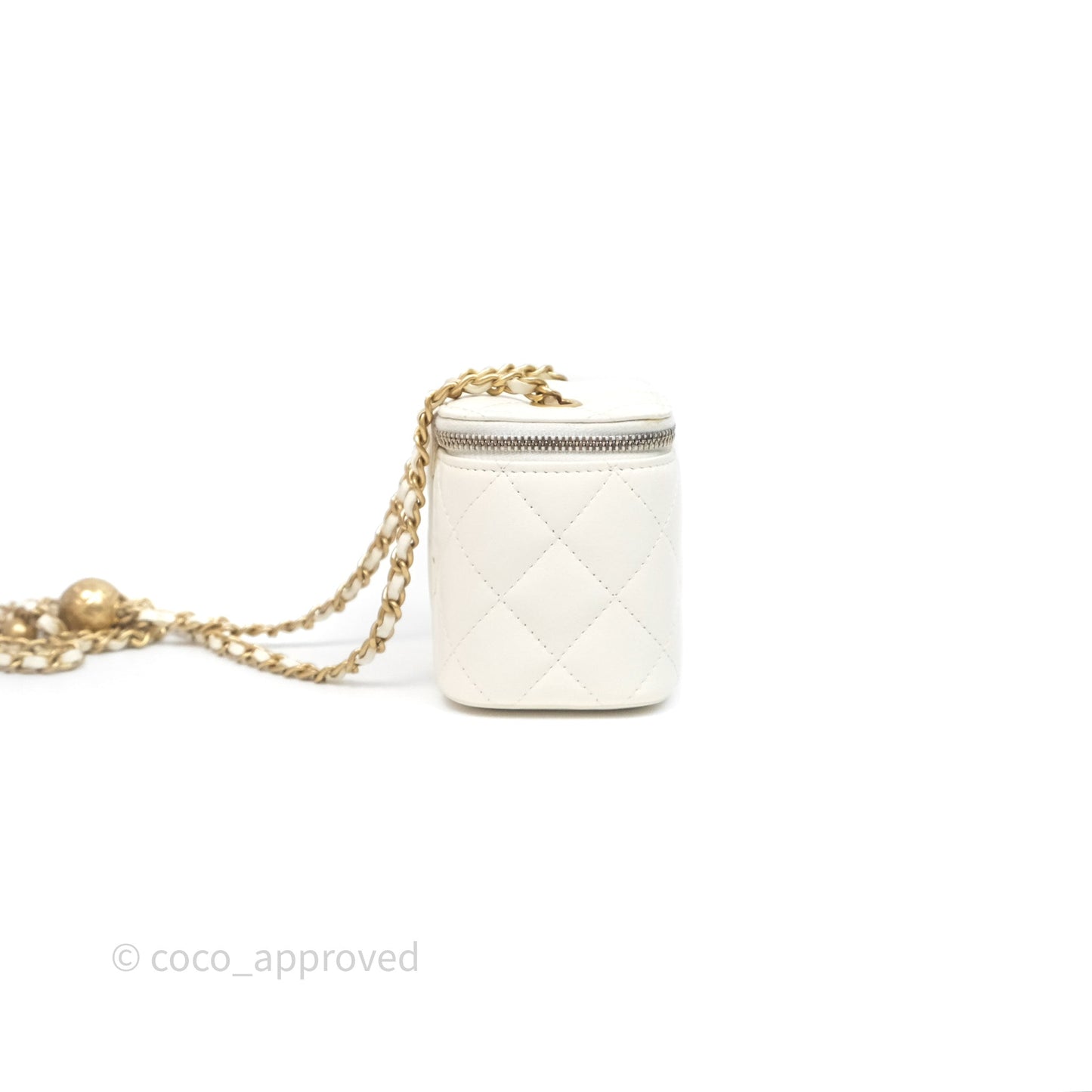 Chanel Mini Pearl Crush Vanity With Chain Ivory White Aged Gold Hardware