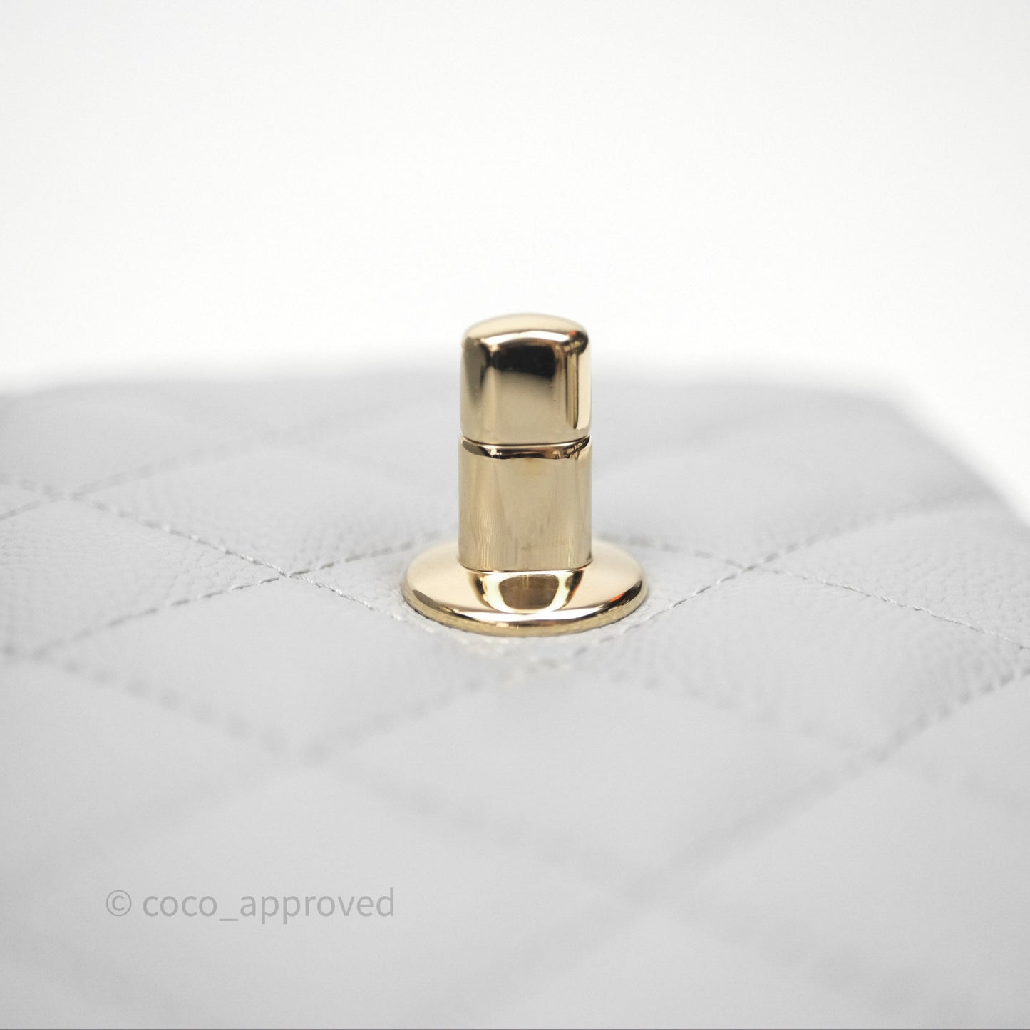 Chanel Coco Handle Clutch with Chain Quilted Light Grey Caviar Gold Hardware