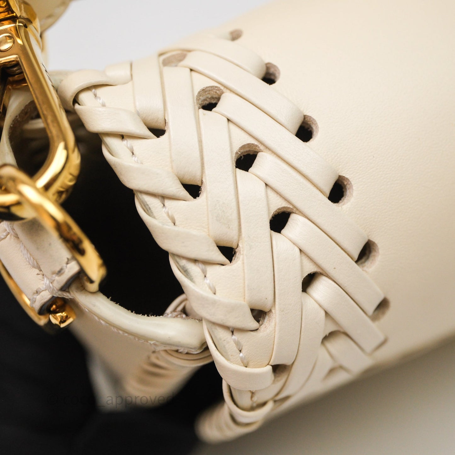 Fendi Braided Leather Baguette Bag Ivory Gold Hardware