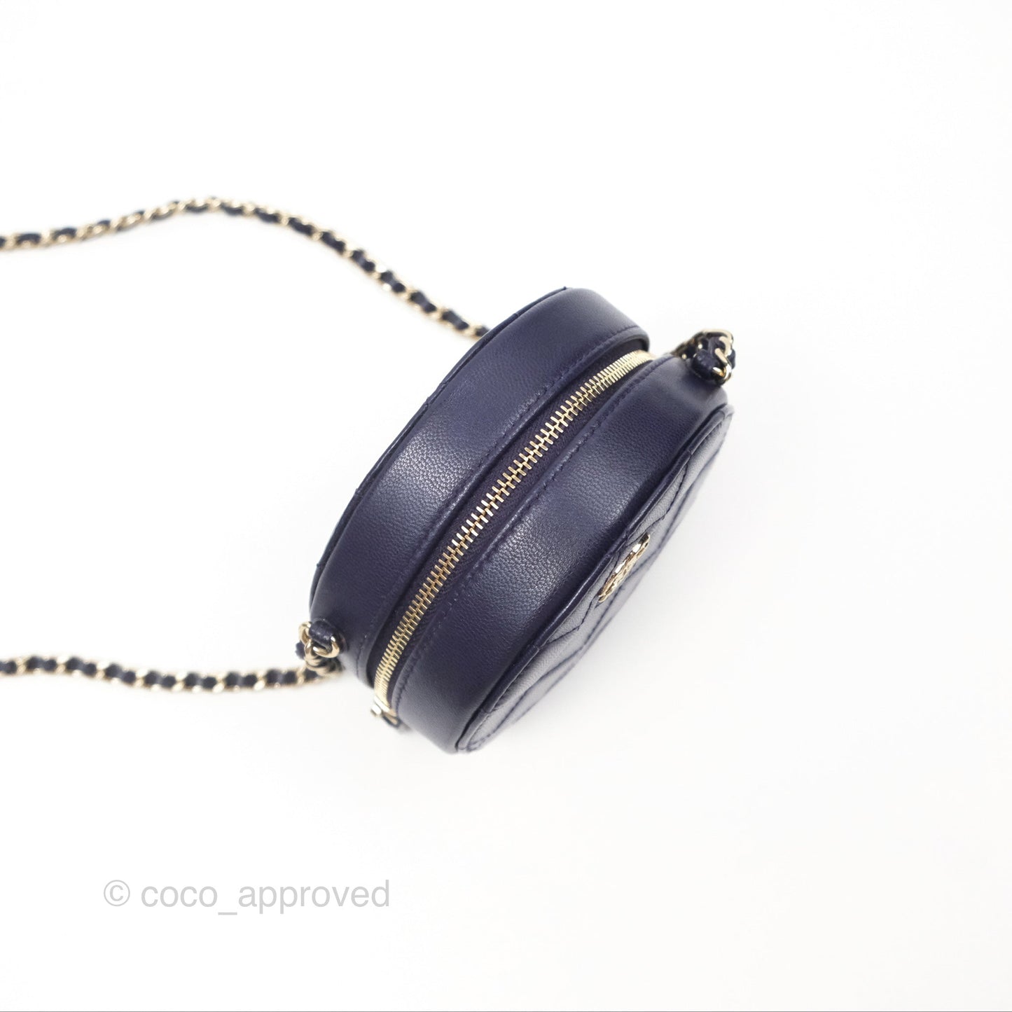 Chanel Quilted Round Clutch with Chain Dark Purple Calfskin Gold Hardware