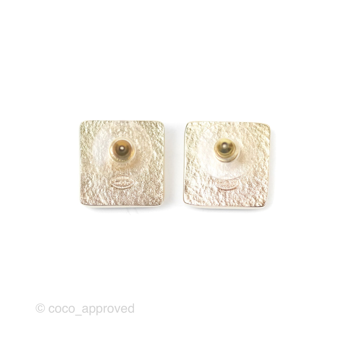 Chanel Square Black Crystal CC Earrings Gold Tone 22P