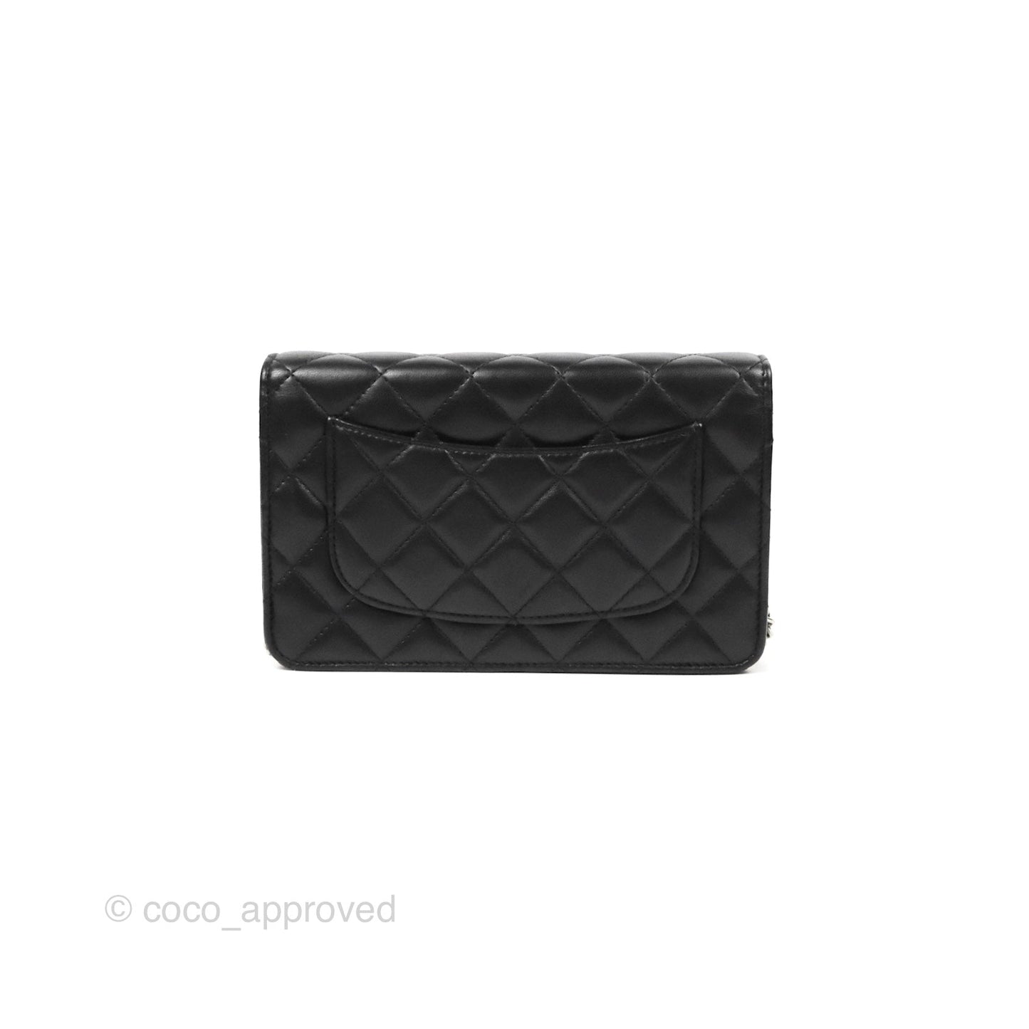 Chanel Classic Quilted Wallet On Chain WOC Black Lambskin Silver Hardware