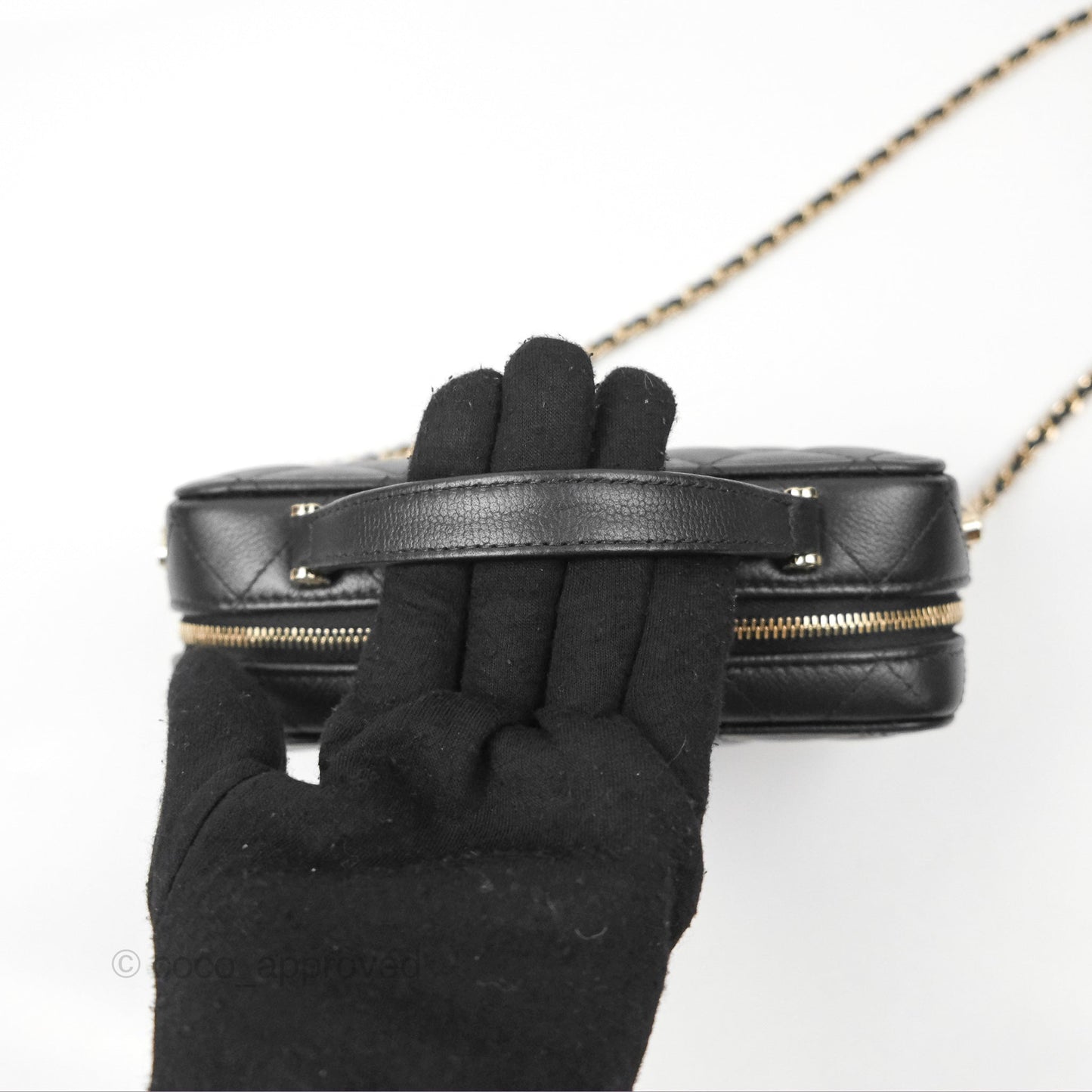 Chanel Quilted Top Handle Vanity Case Black Caviar Gold Hardware 22P