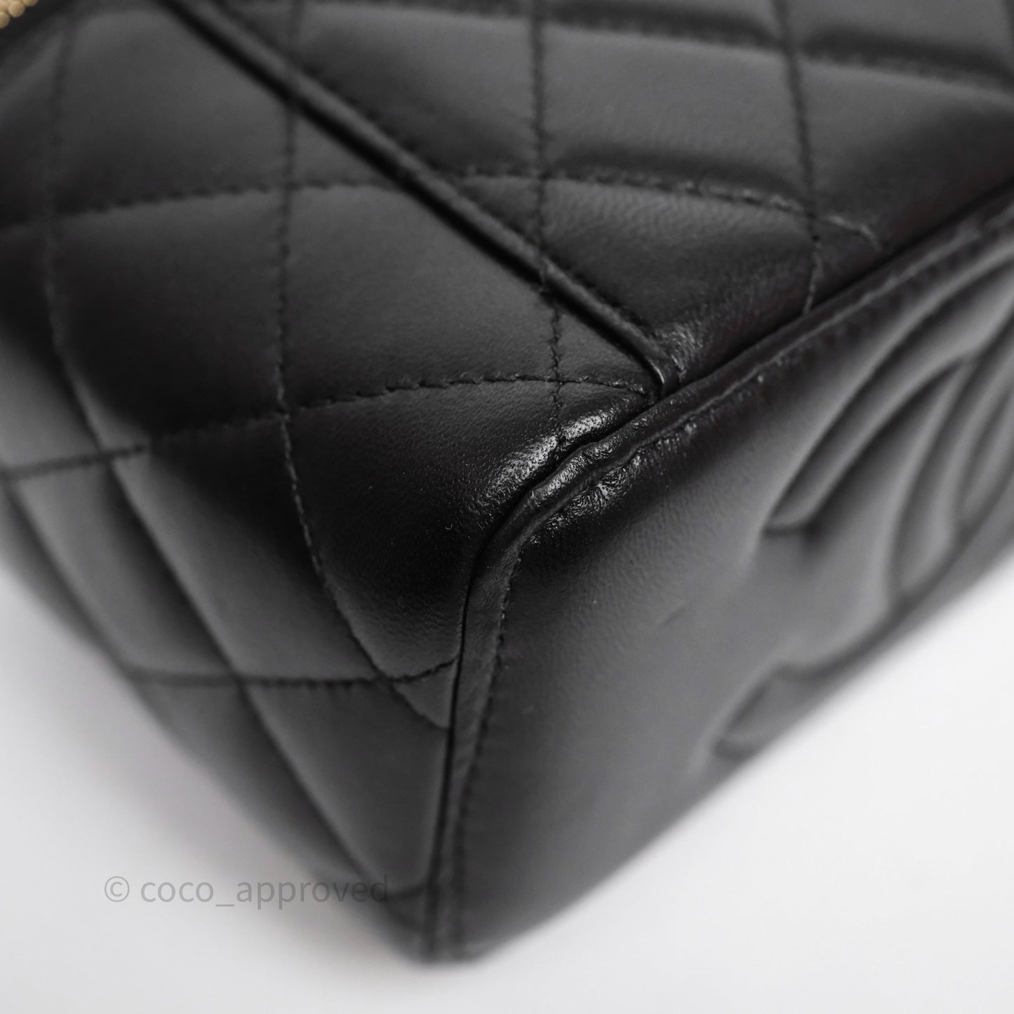 Chanel Vanity Rectangular Metal Top Handle Black Lambskin Aged Gold Hardware
