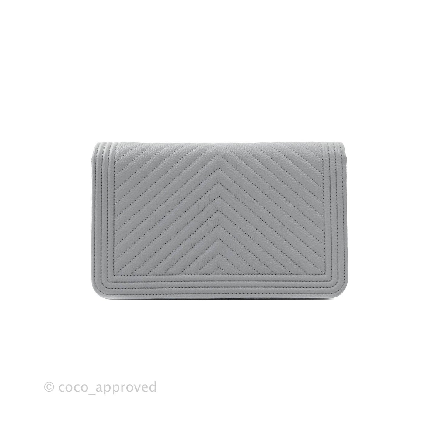 Chanel Chevron Boy Wallet on Chain WOC Grey Caviar Ruthenium Hardware