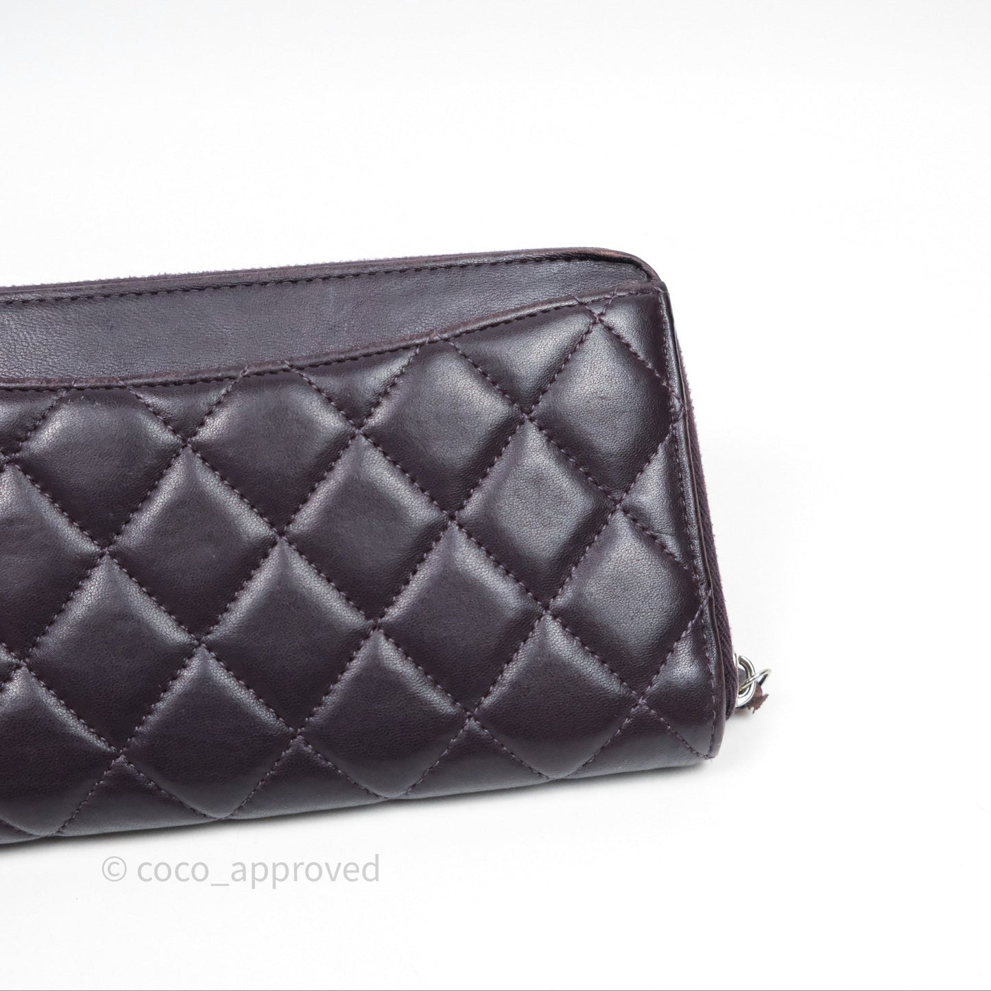 Chanel Classic Zipped Long Wallet Dark Purple Lambskin Silver Hardware