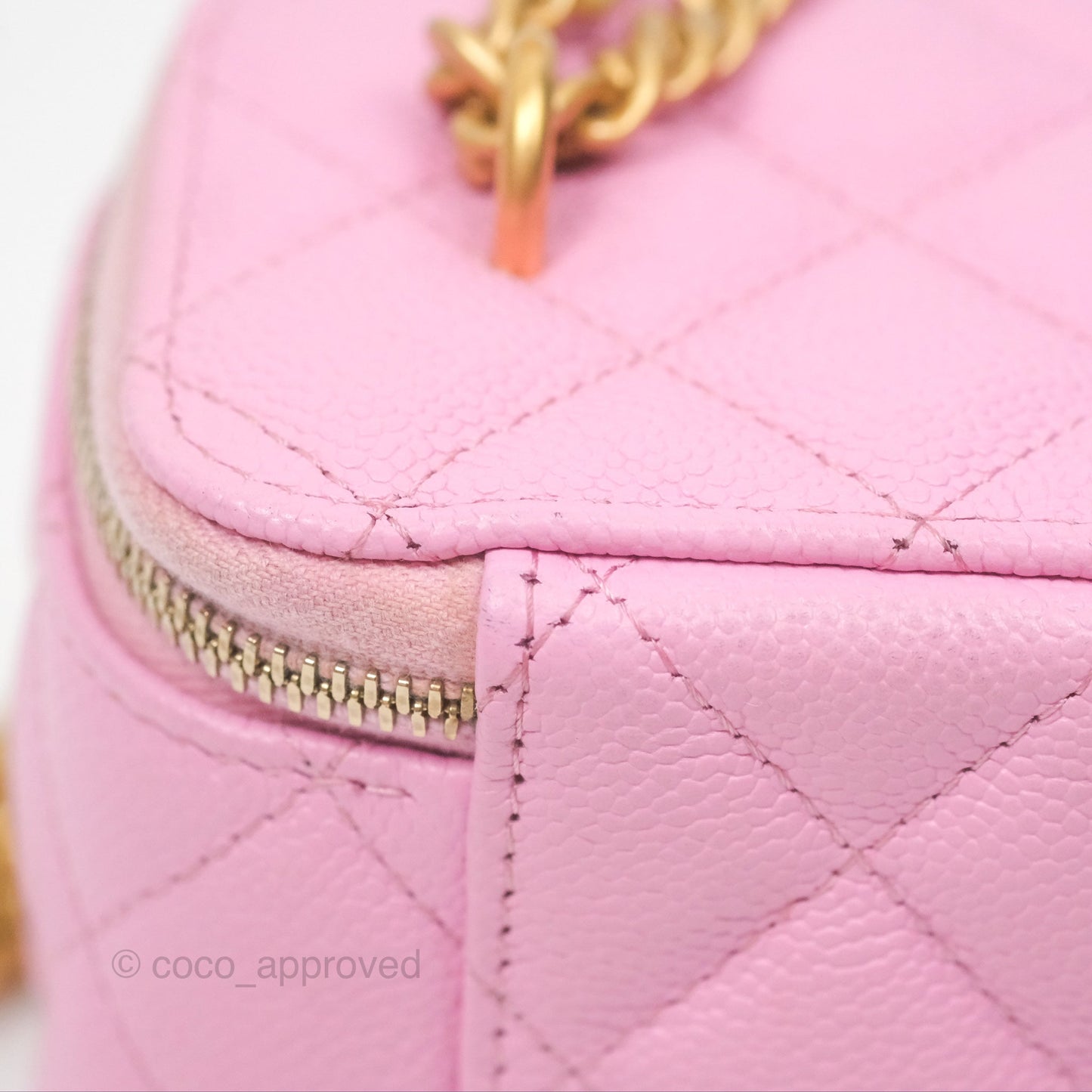 Chanel Vanity with Heart Adjustable Chain Pink Caviar Aged Gold Hardware