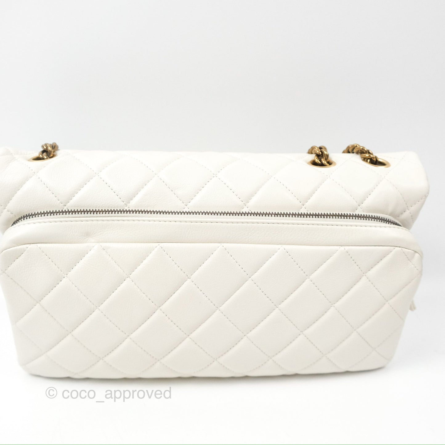 Chanel CC Crown Flap White Calfskin Antique Gold Hardware