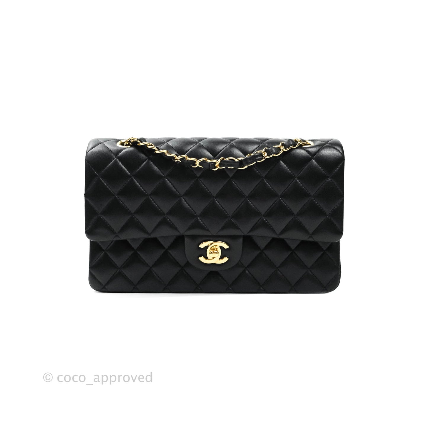 Chanel Classic M/L Medium Double Flap Black Lambskin Gold Hardware